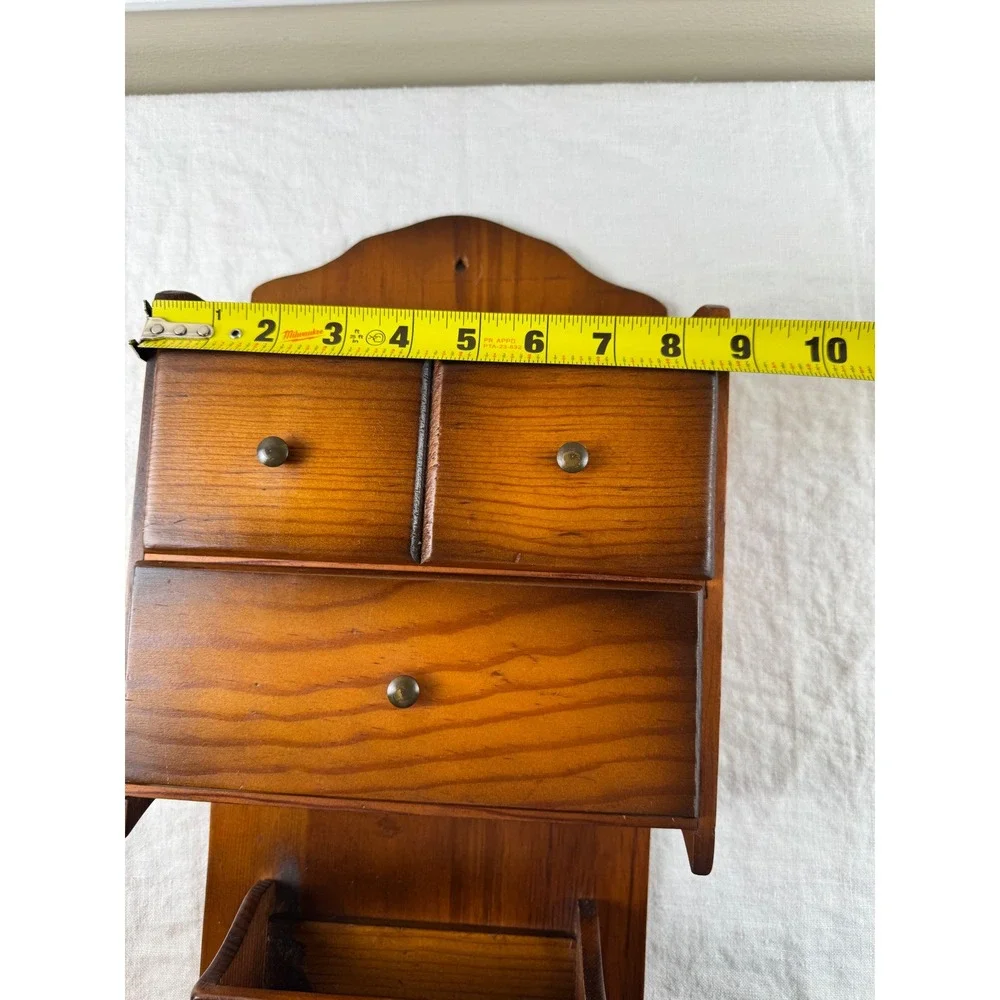 Vintage Rustic Wood Wall Mounted Organizer 3 Drawer Apothecary Chest Cottagecore